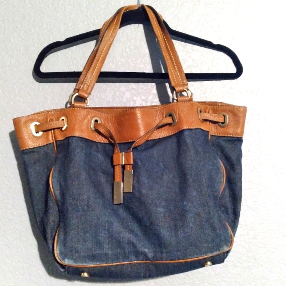 Michael Kors Marina Denim and Leather Drawstring Tote - EUC